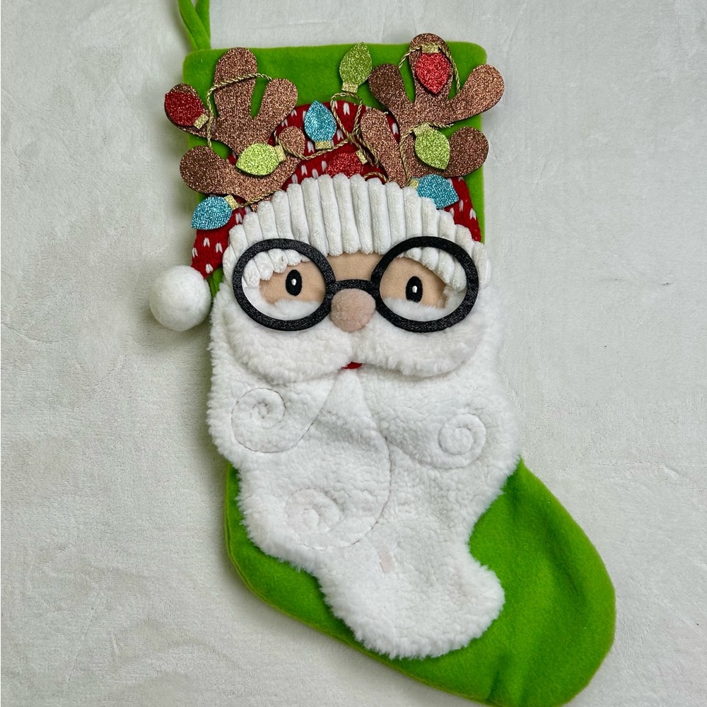 Christmas Stocking Nerdy Glasses Santa Claus  Knit Sweater